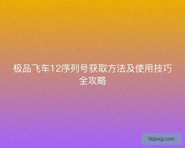 极品飞车12序列号获取方法及使用技巧全攻略