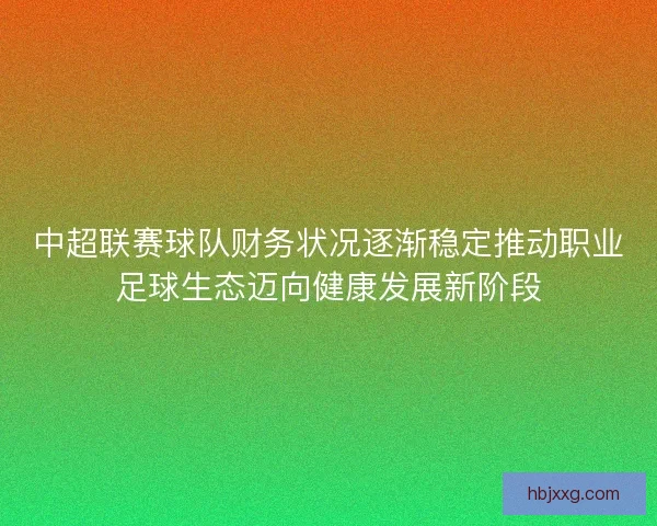 中超联赛球队财务状况逐渐稳定推动职业足球生态迈向健康发展新阶段 中超联赛球队财务状况逐渐稳定推动职业足球生态迈向健康发展新阶段